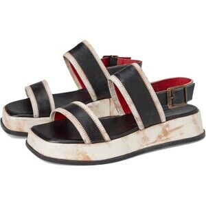 Bed|Stü Vice Sandals Women US 8 Black Rustic Leather Square Toe Platform HAWK061
